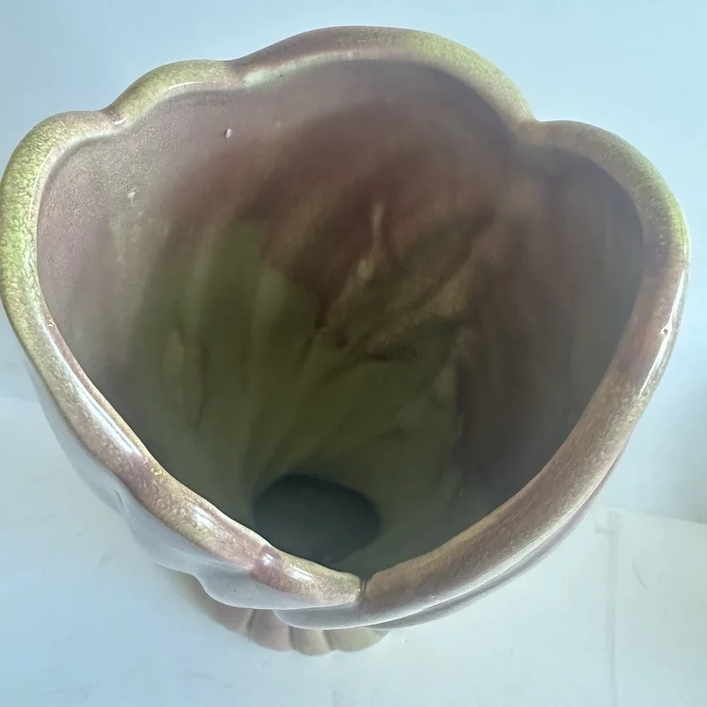 Vintage‎ West Coast Pottery Vase Beautiful Green and Pink Glaze 13.25